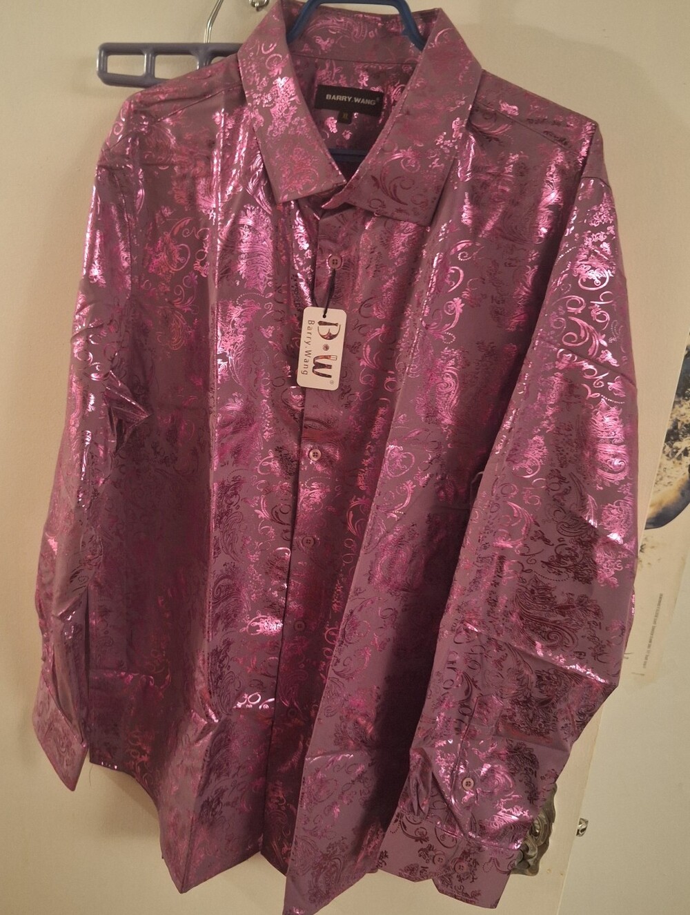 Men’s Shiny Paisley Dress Shirt - Purple